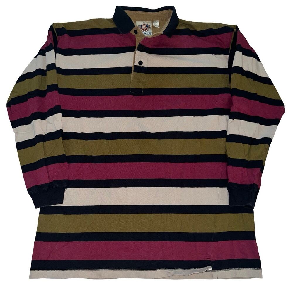 Vintage London Fog Rugby Polo Shirt Size L Striped Colorblock Grunge Skater 90s